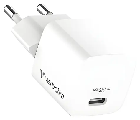 Verbatim Mini GaN bílá / Nabíjecí adaptér / 20 W / 1x USB-C / PD 3.0 / kabel USB-C 1 m