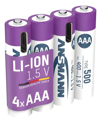 Ansmann 1311-0028 bílá/fialová / Nabíjecí baterie / Li-Ion / AAA (Micro) / 1,5 V / 500 mAh / 4 ks