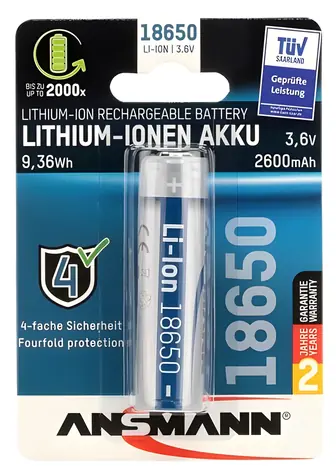 Ansmann 18650 / Dobíjecí baterie / 3,6V / 2600 mAh / Li-Ion