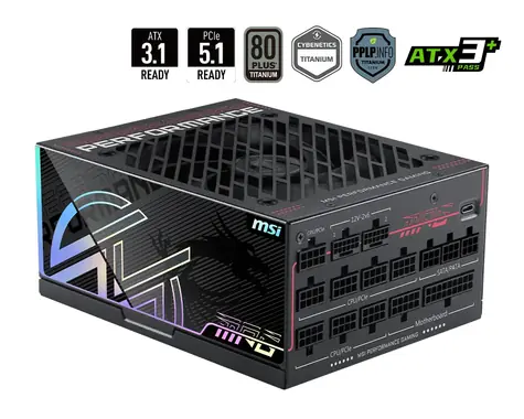 MSI MPG Ai1300TS PCIE5 / Zdroj / ATX3.1 / 1300W / 80PLUS Titanium / Aktivní PFC / modulární
