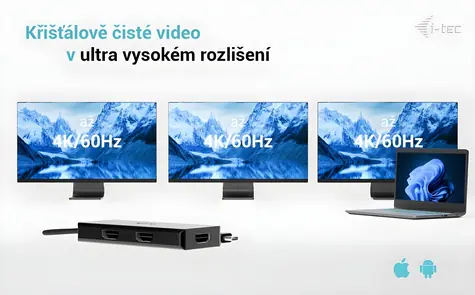 i-tec USB-C Triple 4K HDMI Video Adapter / Redukce / 3× HDMI 2.0 / PD 100W / 4K 60Hz / MST