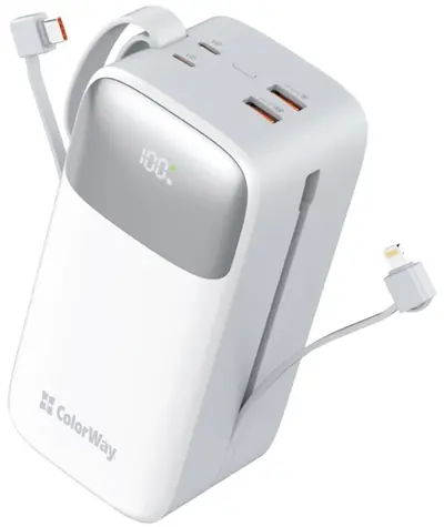 Colorway 50000mAh bílá / Powerbanka / 22.5W / 1x USB-A QC3.0 / USB-C / Lightning
