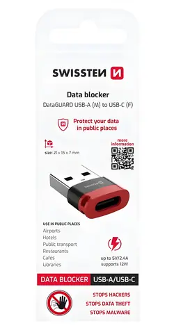 Swissten DataGUARD černá / Nabíjecí adaptér / USB-A na USB-C / blokace dat
