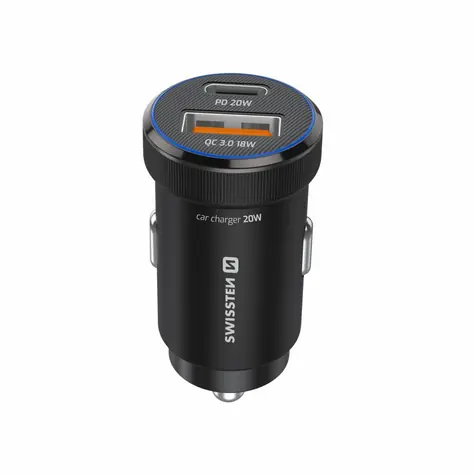 Swissten CL adaptér černá / Autonabíječka / USB-C PD + USB-A / 20W