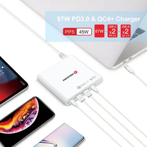 Swissten Edge GaN USB-C/USB-A bílá / Síťový adaptér / 35W PD / 18W QC