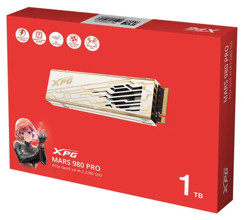 ADATA XPG MARS 980 PRO 1TB / SSD / M.2 2280 / PCIe Gen5 / čtení: 14000 MB/s / zápis: 10000 MB/s / aktivní chlazení / 5R