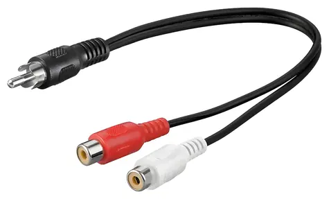PremiumCord Kabel 1x CINCH-2x CINCH / Propojovací audio kabel / M/2×F / 20 cm