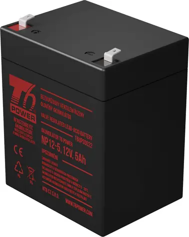 T6 Power NP12-5 / Olověný akumulátor VRLA / 12 V / 5 Ah / F2 Faston 6,3 mm