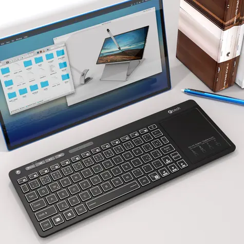 C-TECH WLTK-03 černá / Bezdrátová klávesnice s touchpadem / Bluetooth 5.0 + 2.4 GHz / USB-C / LED