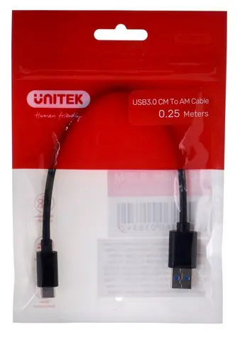 Unitek Y-C490BK černá / Kabel USB-C - USB-A / USB 3.1 Gen 1 / 0,25 m