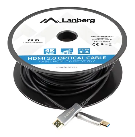 Lanberg CA-HDMI-20FB-0200-BK / Optický kabel HDMI / M/M / 20m / v2.0 / 4K / AOC