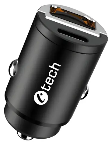 C-TECH UCC-02 černá / Nabíječka do auta / USB-A + USB-C / 30W / Power Delivery 3.0 / Quick Charge 3.0