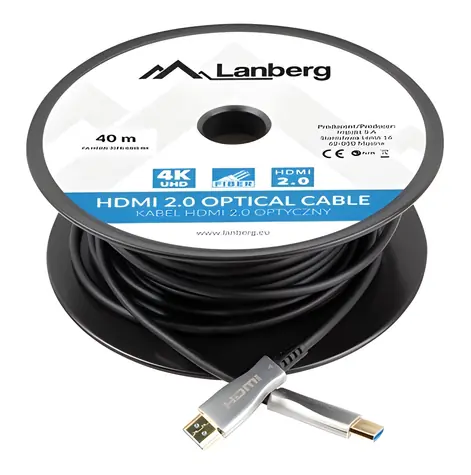 Lanberg CA-HDMI-20FB-0300-BK černá / Optický kabel HDMI / 30 m / HDMI 2.0 / 4K 60Hz / 18 Gbit/s / ARC / HDR