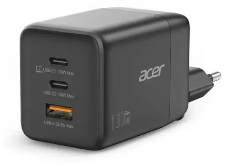 Acer GaN nabíječka 100W černá / 2× USB-C PD / 1× USB-A QC