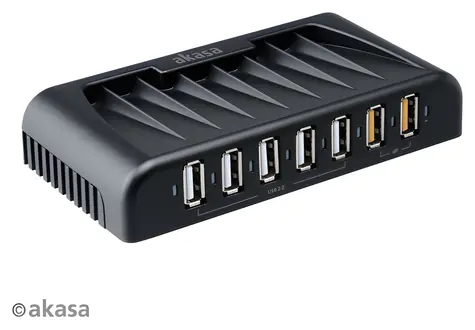 AKASA Connect 7 FC černá / USB hub / 5x USB-A 2.0 / 2x USB FastCharge / s napájením