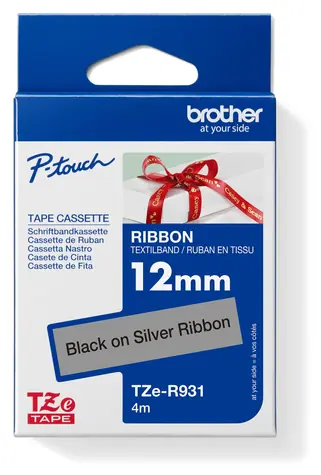 Brother TZE-R931 stříbrná / Textilní páska / černý tisk / 12 mm / 4 m