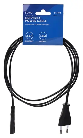 SAVIO CL-100 černá / Napájecí kabel / IEC Type E - IEC C7 / 1,8 m / 2,5 A
