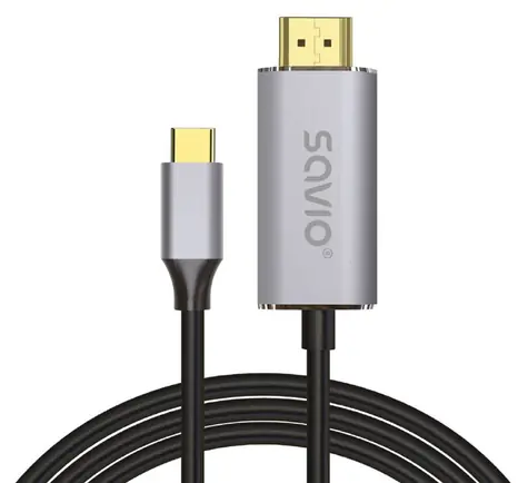 SAVIO / Kabel USB-C - USB-C/HDMI / 2 m / USB 3.2 Gen 2 / stříbrná