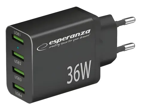 Esperanza EZC107K černá / Nabíječka / 4× USB-A / 36 W / Quick Charge 3.0