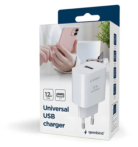Gembird TA-UC-1A12-01 bílá / Síťová nabíječka / 1x USB-A 2.4 A / 12 W