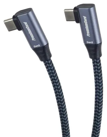 PremiumCord USB-C/USB-C 2x 90° šedočerná / Datový kabel / USB 3.2 Gen 2x2 / 20 Gbit/s / 100W / 3m