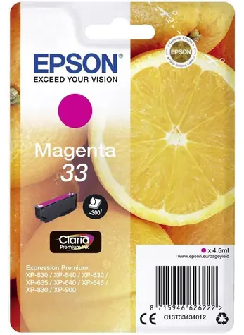 Epson Singlepack Magenta 33 Claria Premium Ink purpurová / Inkoust do tiskárny / 4.5ml / 300 stran