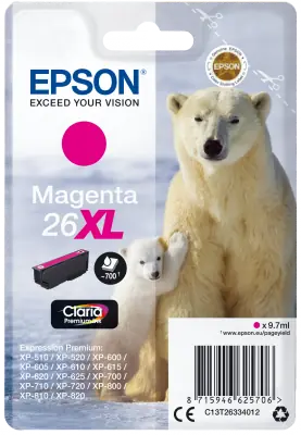 EPSON Singlepack 26XL Claria Premium purpurová / originální cartridge / XP-600 / 700 stran