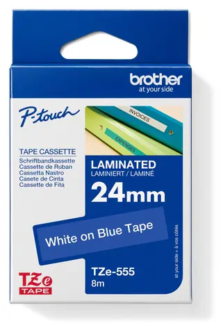 Brother TZE-555 modrá/bílá / Páska do tiskárny štítků / 24 mm / 8 m / laminovaná