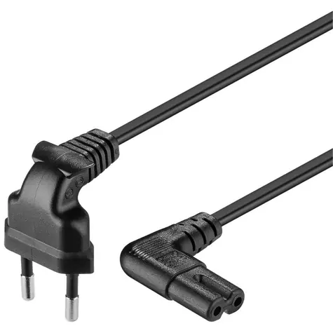 PremiumCord Kabel síťový k magnetofonu zahnutý 0,75m černá / Napájecí kabel / Euro CEE 7/16 – IEC C7
