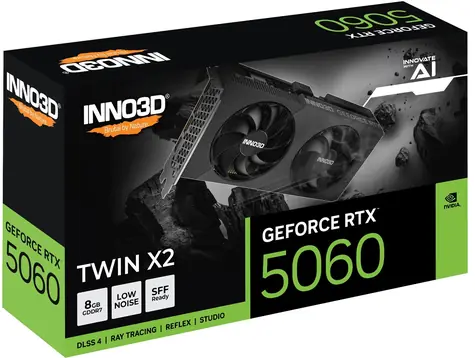 Inno3D GeForce RTX 5060 Twin X2 / Grafická karta / 2280–2497 MHz / 8GB GDDR7 / 128-bit / 1x HDMI + 3x DP / 550W