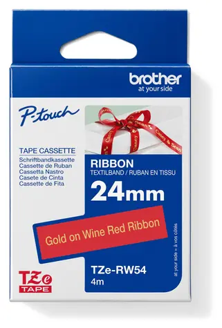 Brother TZE-RW54 páska vínově červená / zlatý tisk / šířka 24mm / 4m