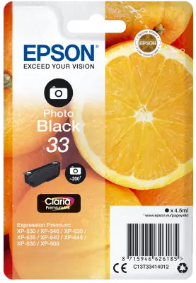 Epson 33 Claria Premium foto černá / Originální cartridge / XP-530, XP-630, XP-830, XP-900 / 4,5 ml / 200 stran