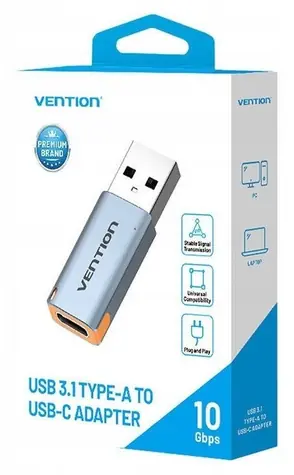 Vention USB-C na USB-A modrá / Redukce USB / USB 3.1 / 10 Gbit/s / OTG / hliník