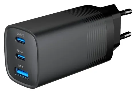 Gembird TA-UC-PDQC65-01-BK černá / Síťová nabíječka / 65W / 2x USB-C & 1x USB-A / PD 3.0 & QC 3.0