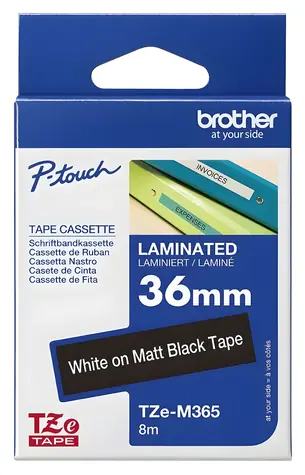 Brother TZe-M365 / Laminovaná páska / bílý tisk na matném černém podkladu / 36 mm / 8 m