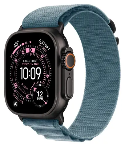 Apple Watch Alpine Loop 49 mm Light Blue černý titan / Textilní řemínek / vel. M / 145–190 mm