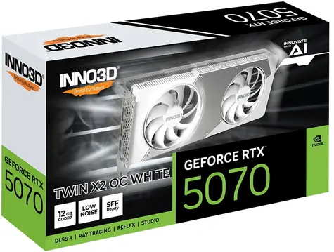 Inno3D GeForce RTX 5070 Twin X2 OC bílá 12GB / Grafická karta / 2542 MHz / 12 GB GDDR7 / 192-bit / 1x HDMI + 3x DP