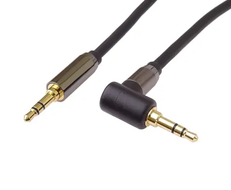PremiumCord Jack 3,5mm - Jack 3,5mm zahnutý 90° / Propojovací audio kabel / stereo / stíněný / 1,5 m