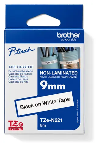 Brother TZE-N221 bílá/černá / Páska do tiskárny štítků / 9 mm / 8 m / nelaminovaná