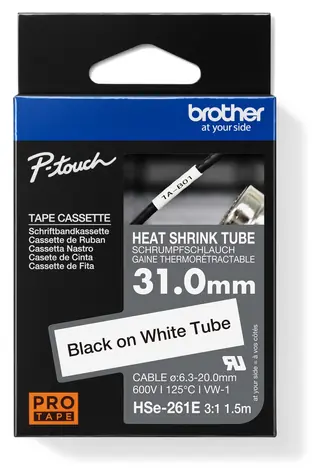 Brother HSE-261E / Smrštitelná bužírka / černý tisk / bílý podklad / šířka 31 mm / 1,5 m