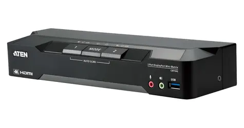 ATEN 2-Port 4K DisplayPort Dual černá / KVM přepínač / 2× PC / Dual-head / 4K / USB