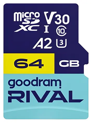 GOODRAM RIVAL M2AA microSDXC 64GB + SD adaptér / Class 10 / UHS-I U3 / A2 / V30 / R: až 170 MB/s / W: až 120 MB/s