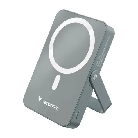 Verbatim Charge 'n' Go šedá / Magnetická bezdrátová powerbanka / 10000 mAh / USB-C / MagSafe / 15-20W