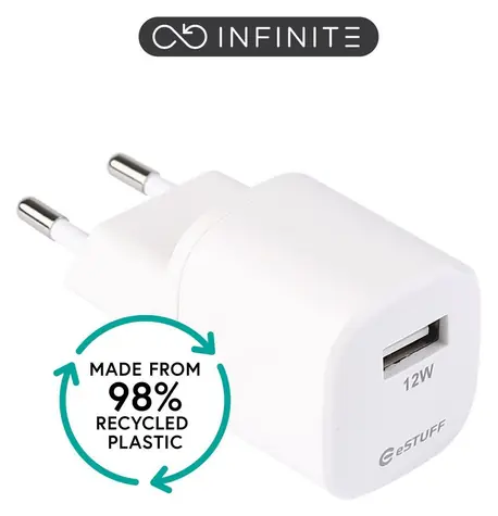 eSTUFF Infinite bílá / USB nabíječka / 12 W / 2,4 A / GRS recyklovaný plast