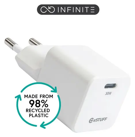 eSTUFF INFINITE (GRS) bílá / USB nabíječka / USB-C / 30 W / rychlé nabíjení