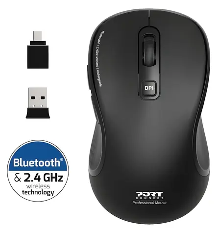 PORT CONNECT Essential černá / Bezdrátová nabíjecí myš / Bluetooth & 2.4 GHz / 2400 DPI
