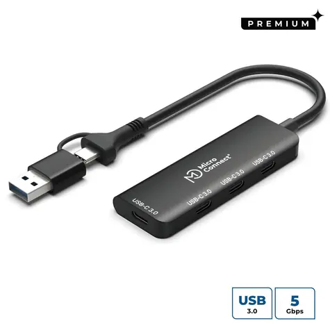MicroConnect Premium USB-C Hub stříbrná / USB hub / 4× USB-C 3.2 Gen 2 / 0,3 m kabel