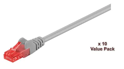 MicroConnect CAT6 U/UTP 1m šedá / Patch kabel / RJ-45 / 10 ks