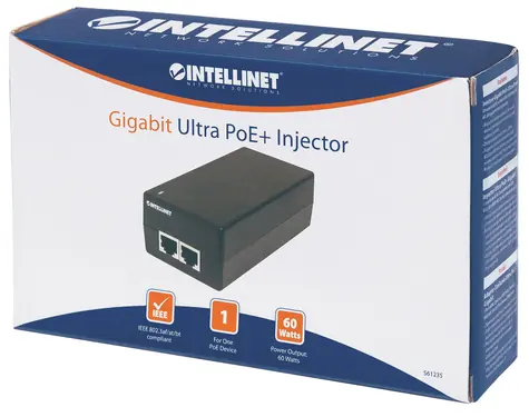 Intellinet Gigabit Ultra PoE+ Injektor / PoE injektor / 60W / 2x RJ-45 Gigabit / černá