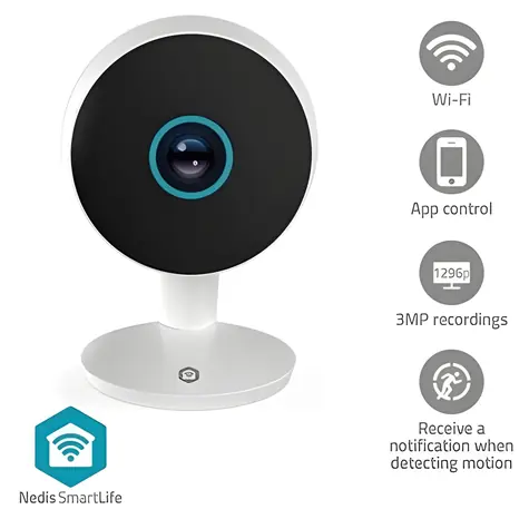 Nedis WIFICI08CWT / Chytrá vnitřní kamera / Wi-Fi / SmartLife / 3MP Full HD 1296p / Noční vidění / microSD